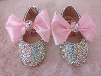 Zapatitos Victoria: Modelo de Cristal Swarovski Con Moño Rosa Princesa. Variedad de Numeración.